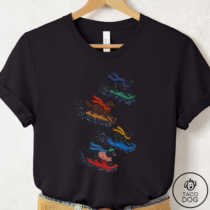Flat-Coated Retriever Sledding T-Shirt Black Taco-Dog