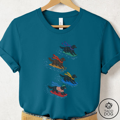 Flat-Coated Retriever Sledding T-Shirt Deep Teal Taco-Dog
