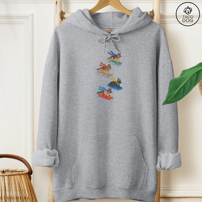 German Shepherd Sledding Hoodie Graphite Heather Taco-Dog