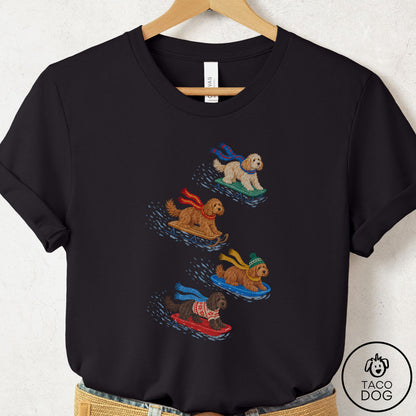 Doodle Sledding T-Shirt Black Taco-Dog