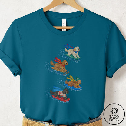 Doodle Sledding T-Shirt Deep Teal Taco-Dog