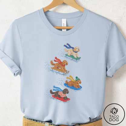 Doodle Sledding T-Shirt Light Blue Taco-Dog