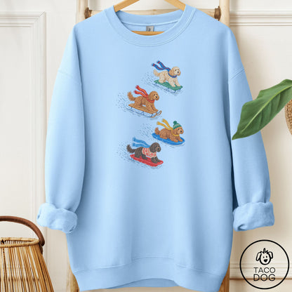 Doodle Sledding Sweatshirt Light Blue Taco-Dog