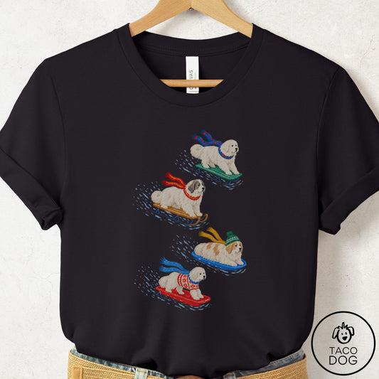 Great Pyrenees Sledding T-Shirt Black Taco-Dog