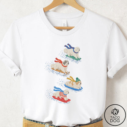Great Pyrenees Sledding T-Shirt White Taco-Dog