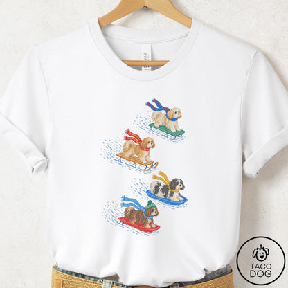 Havanese Sledding T-Shirt White Taco-Dog
