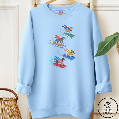 Italian Greyhound Whippet Sledding Sweatshirt Light Blue Taco-Dog