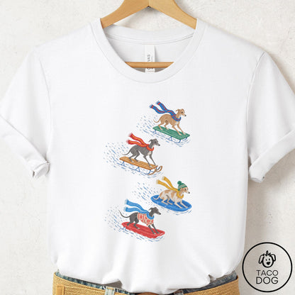 Italian Greyhound Whippet Sledding T-Shirt White Taco-Dog
