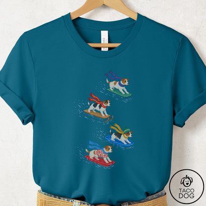 Jack Russell Sledding T-Shirt Deep Teal Taco-Dog