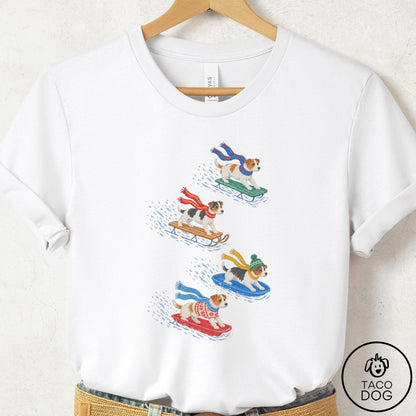 Jack Russell Sledding T-Shirt White Taco-Dog