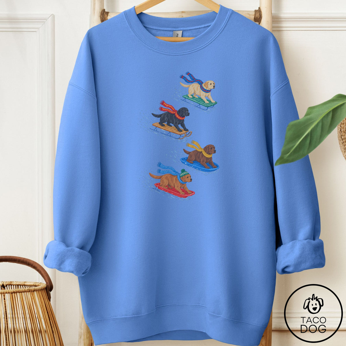 Labrador Retriever Sledding Sweatshirt Carolina Blue Taco-Dog