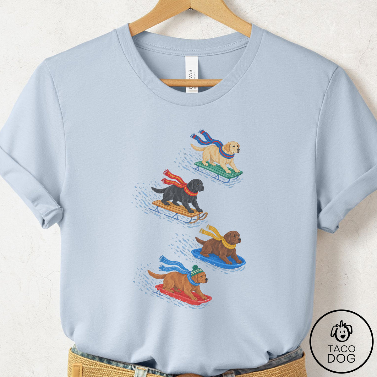 Labrador Retriever Sledding T-Shirt, design close-up