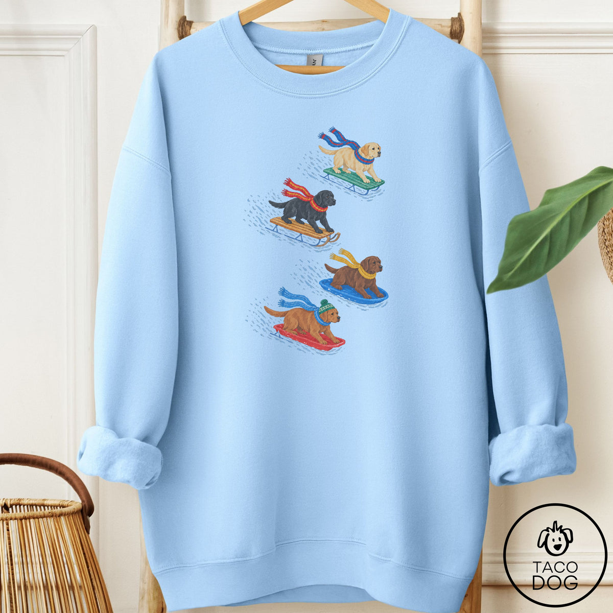 Labrador Retriever Sledding Sweatshirt Light Blue Taco-Dog