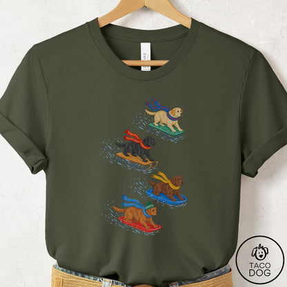 Labrador Retriever Sledding T-Shirt Military Green Taco-Dog