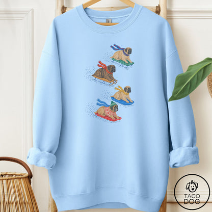 Mastiff Sledding Sweatshirt Light Blue Taco-Dog
