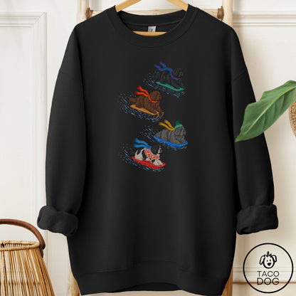 Newfoundland Sledding Sweatshirt Black Taco-Dog