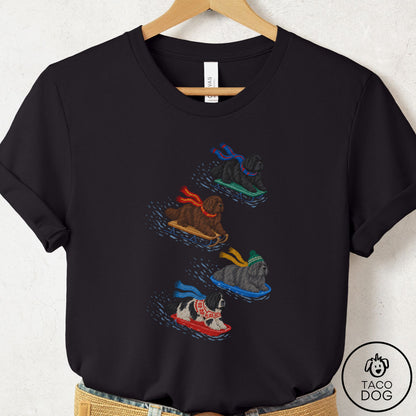 Newfoundland Sledding T-Shirt Black Taco-Dog