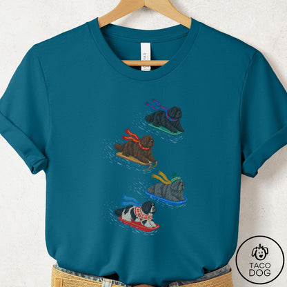 Newfoundland Sledding T-Shirt Deep Teal Taco-Dog