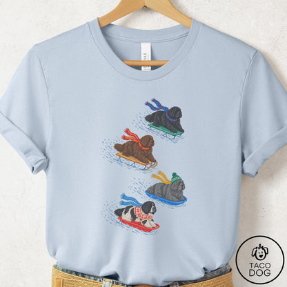 Newfoundland Sledding T-Shirt Light Blue Taco-Dog
