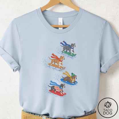 Pitbull Sledding T-Shirt Light Blue Taco-Dog