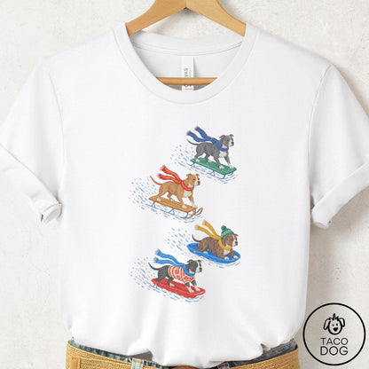 Pitbull Sledding T-Shirt White Taco-Dog