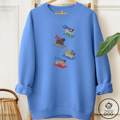 Pug Sledding Sweatshirt Carolina Blue Taco-Dog