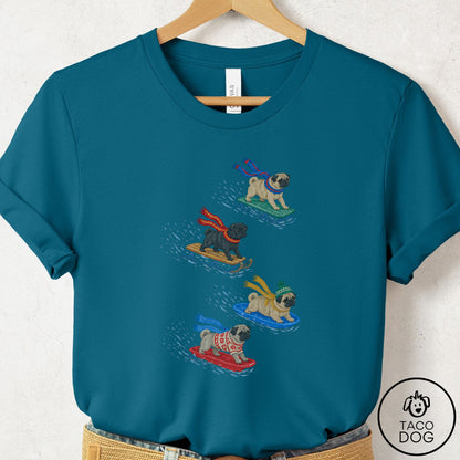 Pug Sledding T-Shirt Deep Teal Taco-Dog
