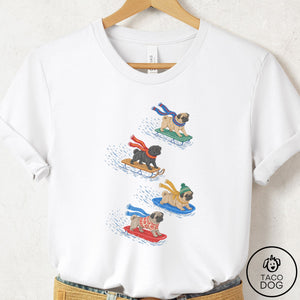 Pug Sledding T-Shirt White Taco-Dog
