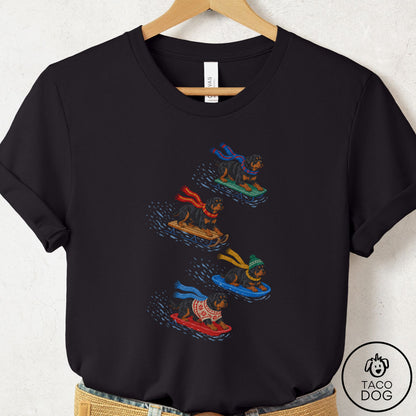 Rottweiler Sledding T-Shirt Black Taco-Dog