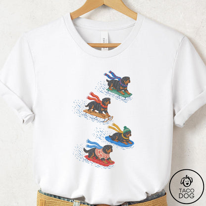 Rottweiler Sledding T-Shirt White Taco-Dog