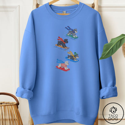 Schnauzer Sledding Sweatshirt Carolina Blue Taco-Dog