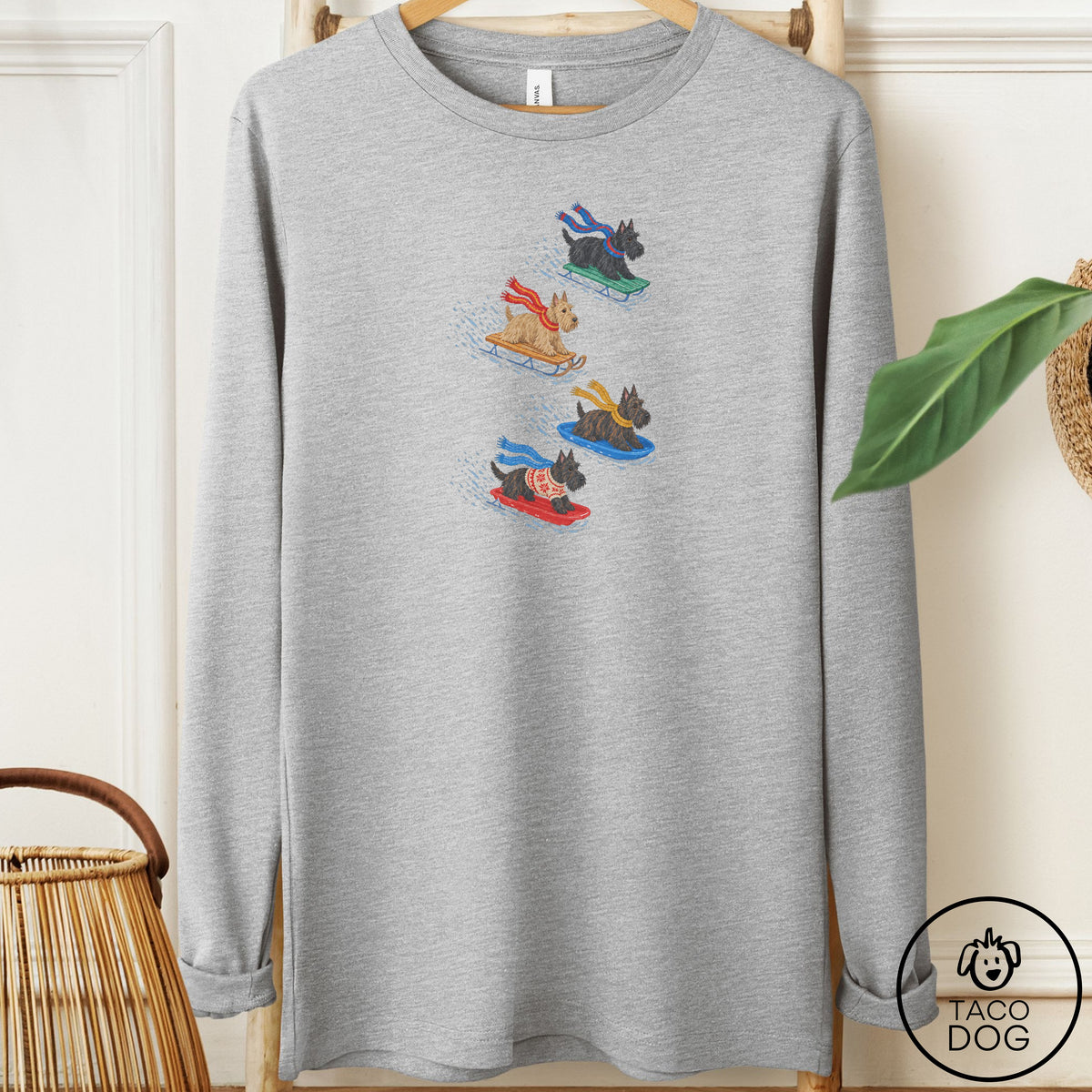 Scottie Sledding Long Sleeve Tee Athletic Heather Taco-Dog