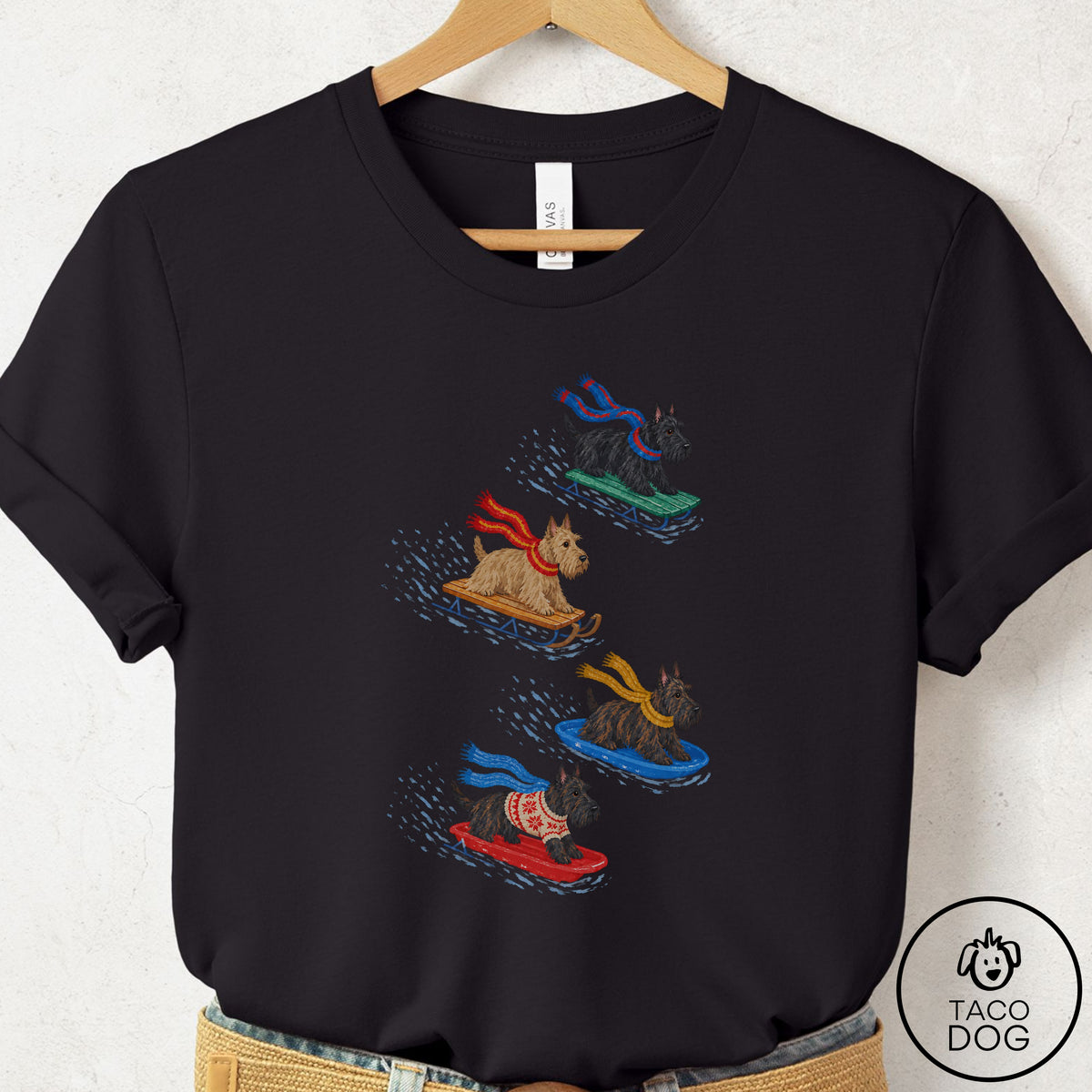 Scottie Sledding T-Shirt Black Taco-Dog