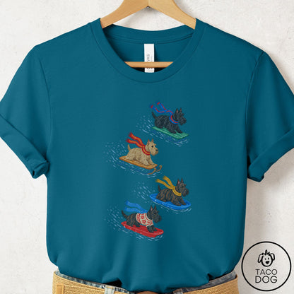 Scottie Sledding T-Shirt Deep Teal Taco-Dog