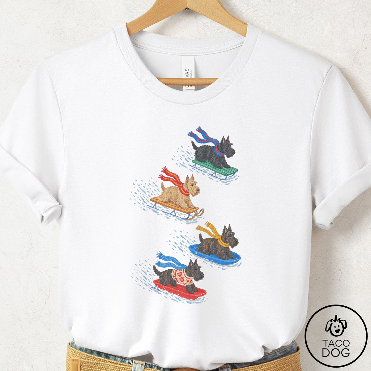Scottie Sledding T-Shirt White Taco-Dog