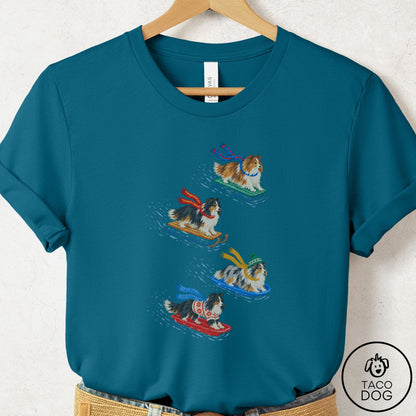 Shetland Sheepdog Sledding T-Shirt Deep Teal Taco-Dog