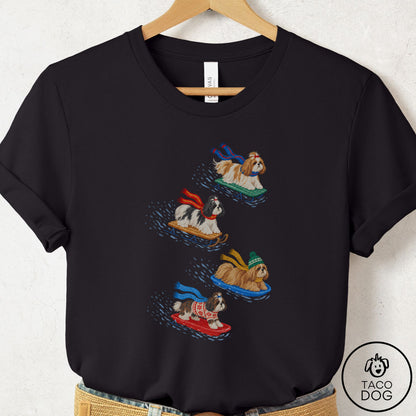 Shih Tzu Sledding T-Shirt Black Taco-Dog