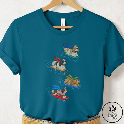 Shih Tzu Sledding T-Shirt Deep Teal Taco-Dog