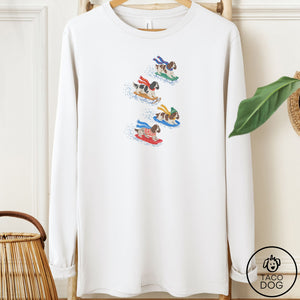 Springer Spaniel Sledding Long Sleeve Tee White Taco-Dog
