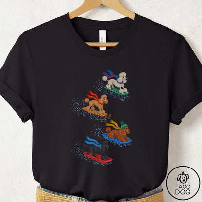 Poodle Sledding T-Shirt Black Taco-Dog