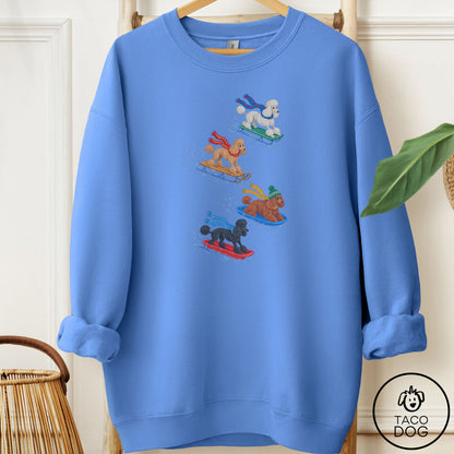 Poodle Sledding Sweatshirt Carolina Blue Taco-Dog