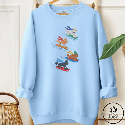Poodle Sledding Sweatshirt Light Blue Taco-Dog