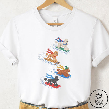 Poodle Sledding T-Shirt White Taco-Dog
