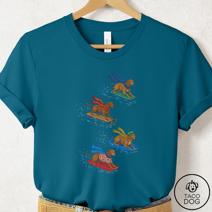 Vizsla Sledding T-Shirt Deep Teal Taco-Dog