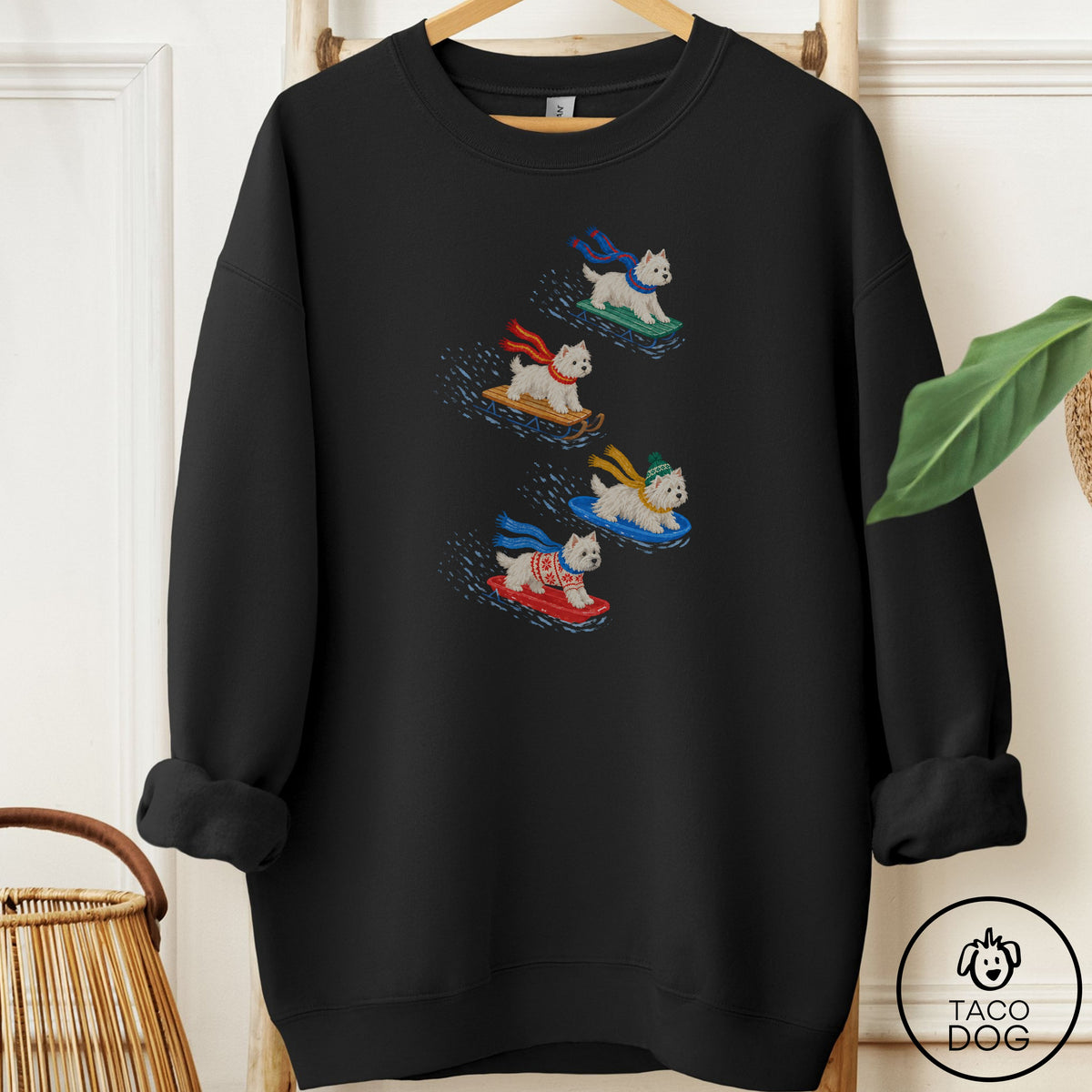 Westie Sledding Sweatshirt Black Taco-Dog