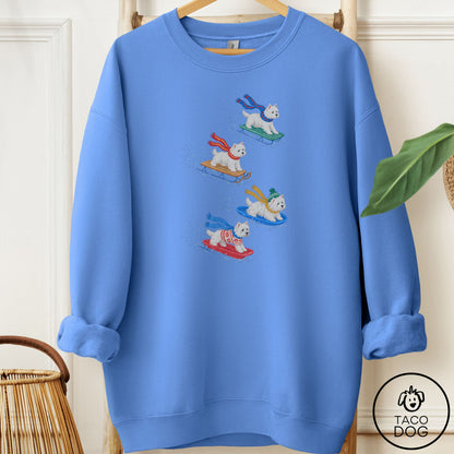 Westie Sledding Sweatshirt Carolina Blue Taco-Dog