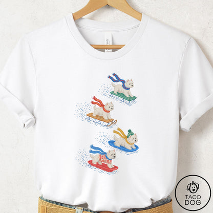 Westie Sledding T-Shirt White Taco-Dog