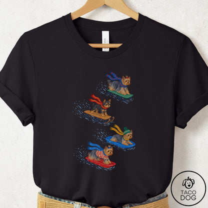 Yorkshire Terrier Yorkie Sledding T-Shirt Black Taco-Dog