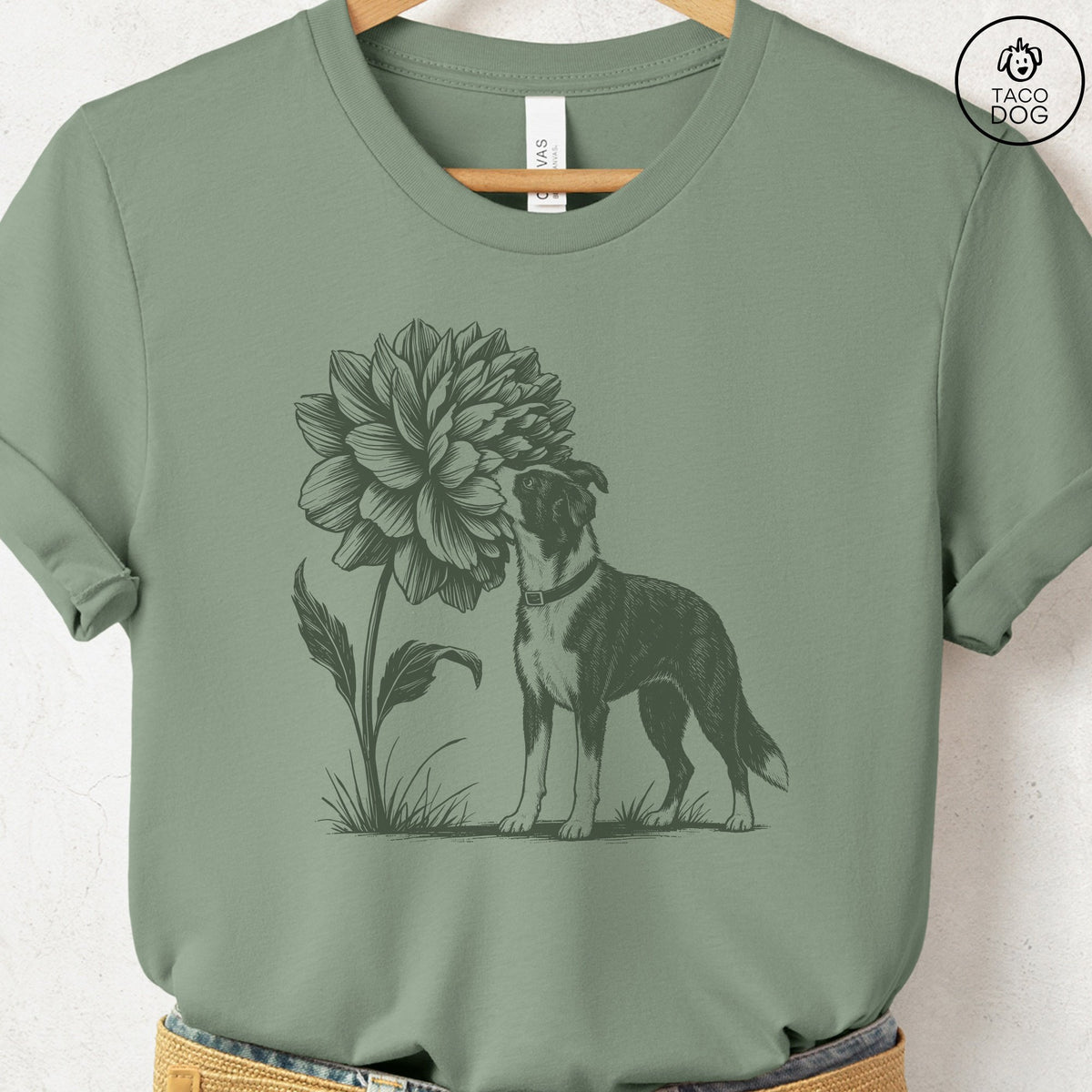 Border Collie Smell The Flowers T-Shirt Sage Taco-Dog