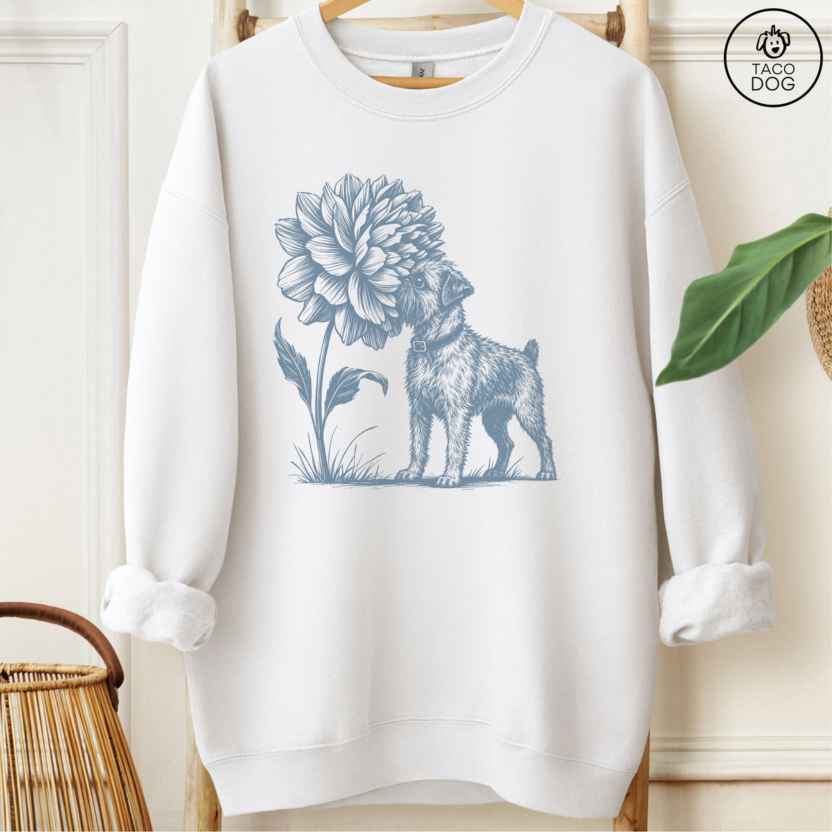 Brussels Griffon Smell The Flowers Sweatshirt White Taco-Dog